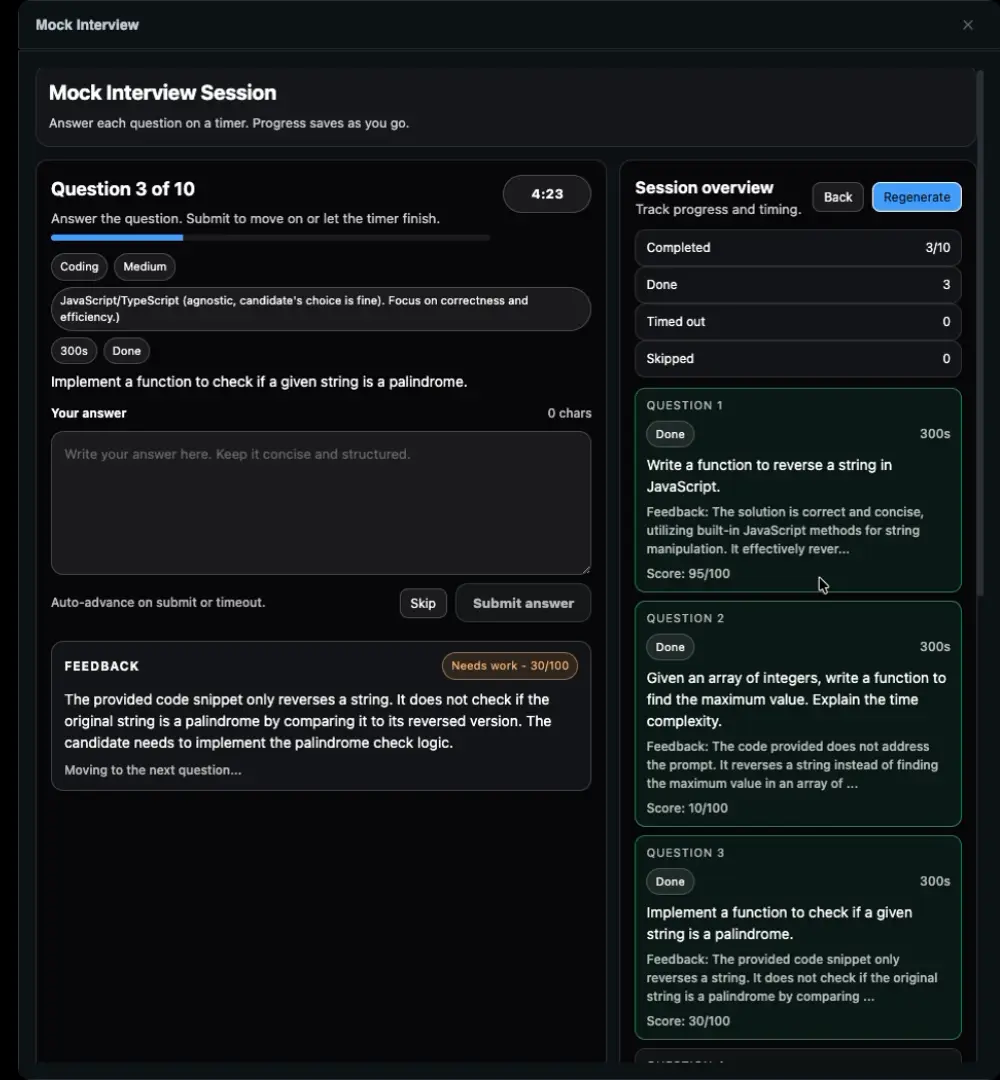 Mock interview feedback screen